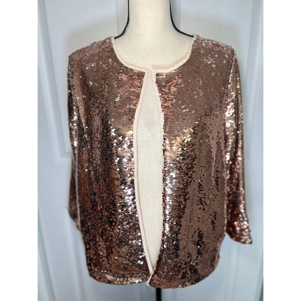 LuLaRoe Sequin Jacket XL Rose Gold Open Front Sparkle Party Glam